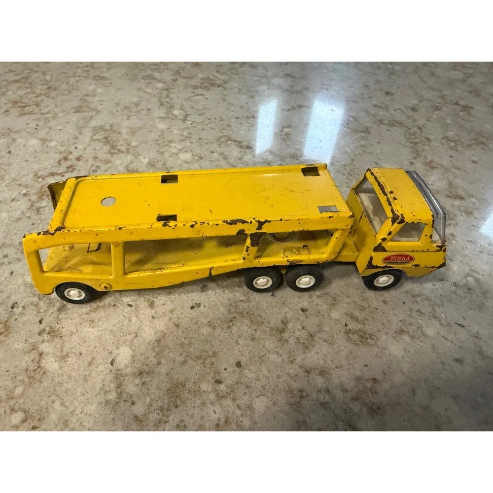 Vintage Tonka Pressed Steel Car Carrier Truck Yellow Double‎ Decker Trailer Toy